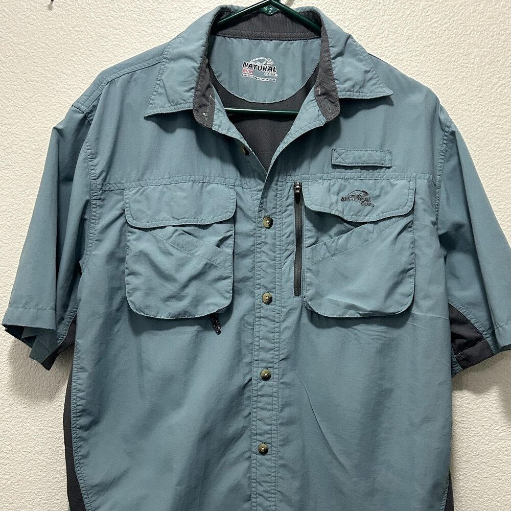 Natural Gear men's fishing shirt, short sleeve, slate gray, medium button down